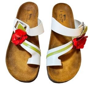 Spring Step Sandals Slides Leather Flower Accent Comfort Casual White 37‎